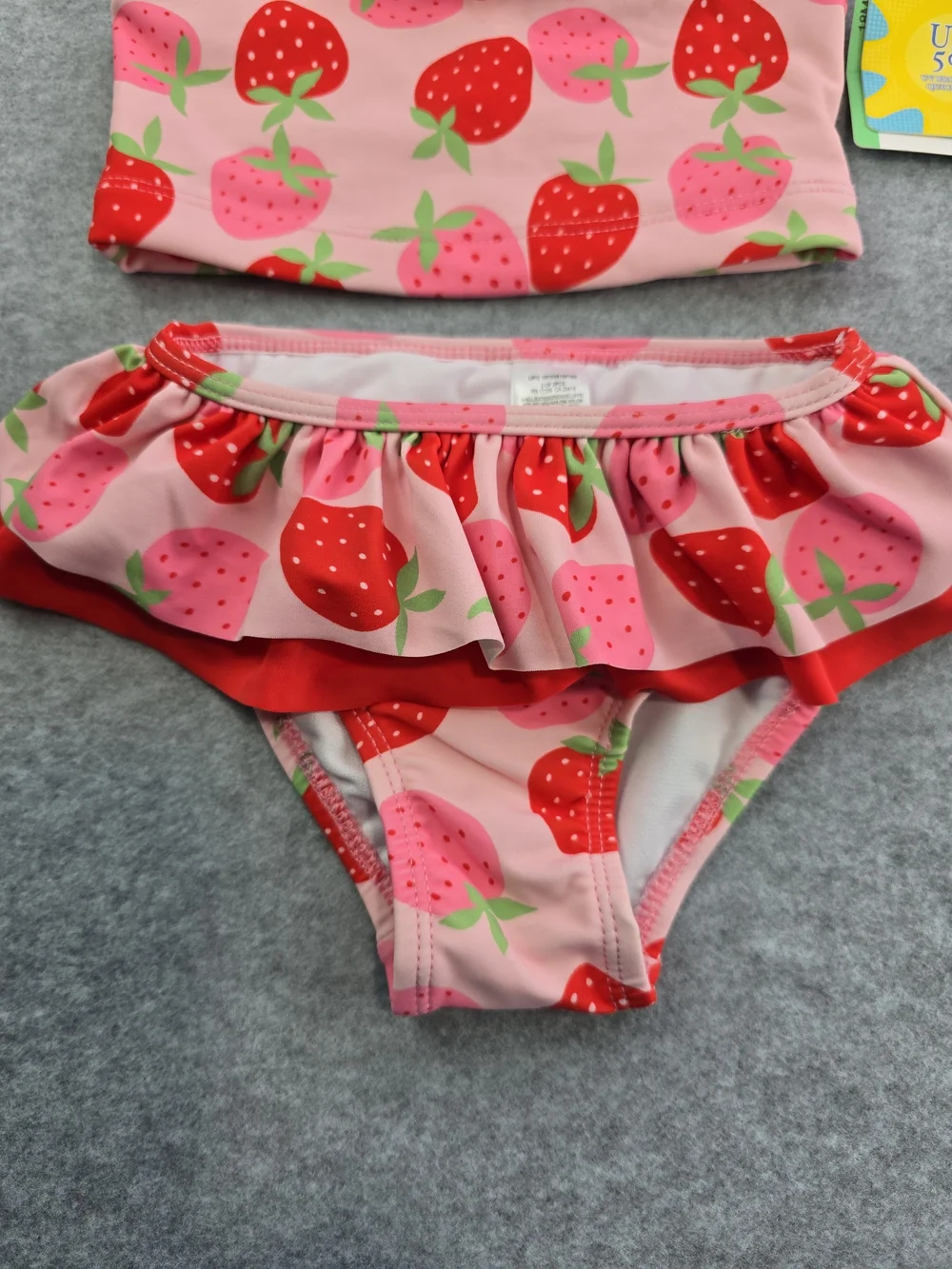 NWT Little Me Strawberry Print Ruffle Two-Piece Girls Swimsuit - Pink & Red 18M